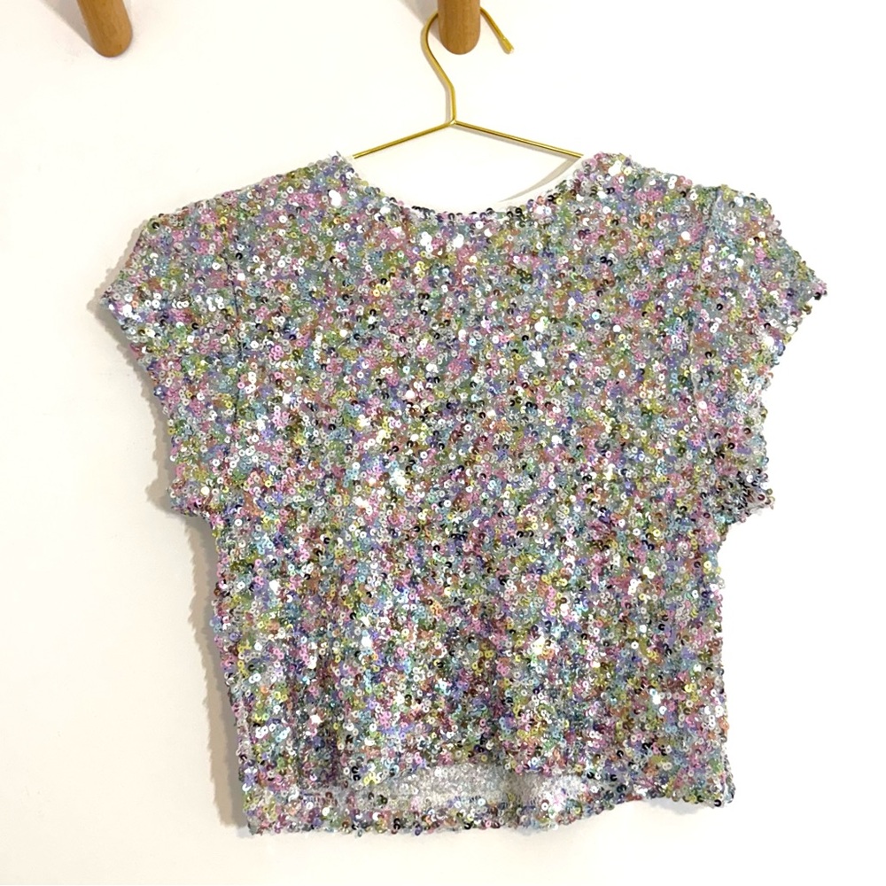 Francesxa's X Audrey Parks Rylee Short Sleeve Sequin Crop Top - Picture 9 of 10